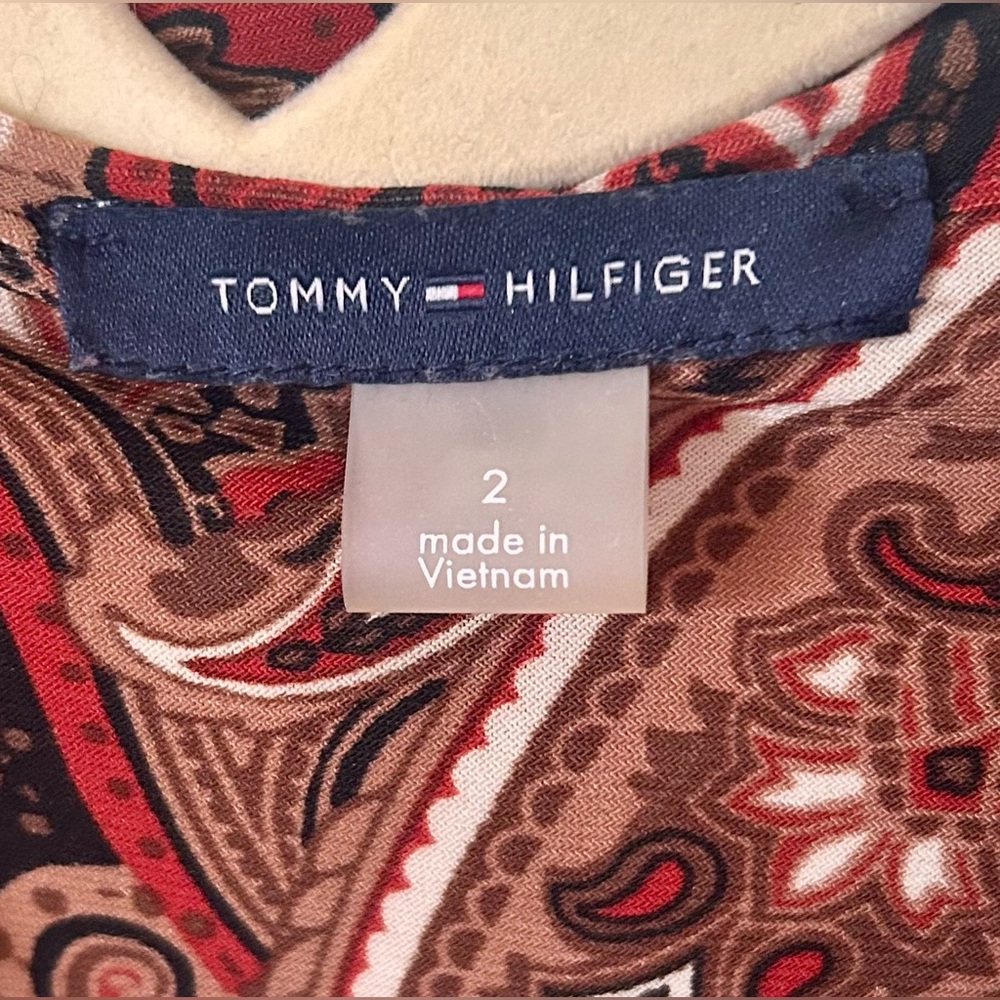 Tommy Hilfiger Red and Brown Paisley Long Sleeve Dress - Picture 5 of 7